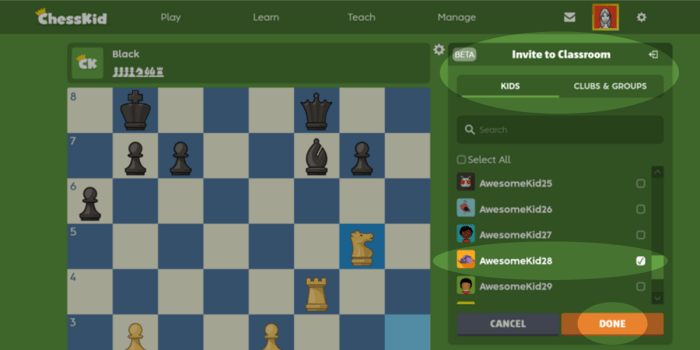 ChessKid puts students' chess skills to the test in a livestreamed Kahoot!  game