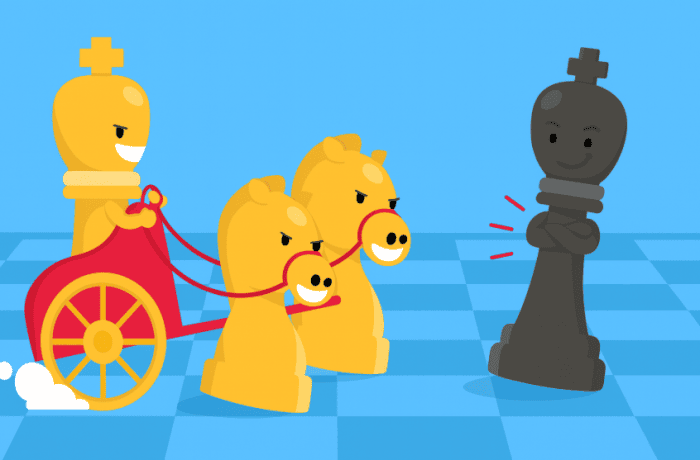Animated chess board with a lone king confident vs. two knights- no checkmate